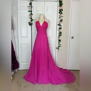 Elegant Pink Halter Gown